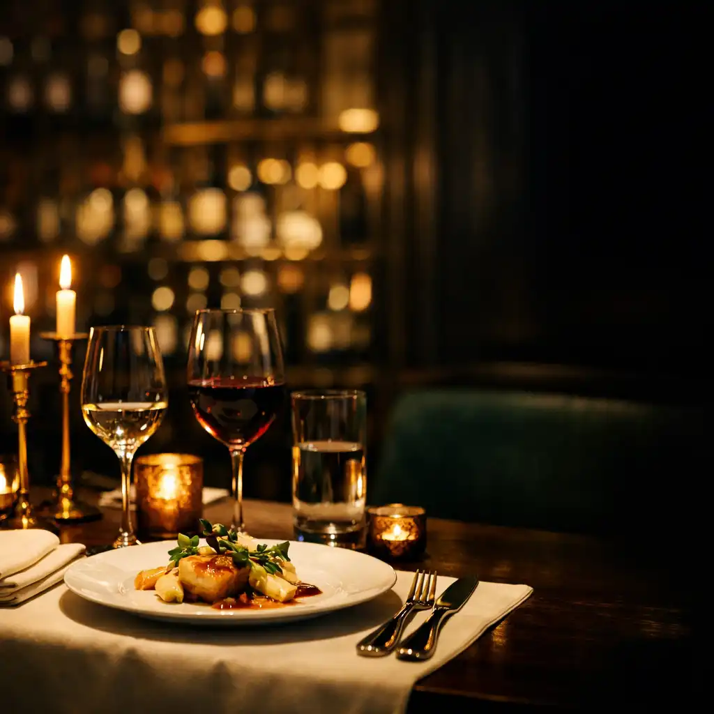 Intimate dining table with wine-cellar atmosphere